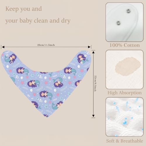 Baby Organic Cotton Teething Cloth Newborn Baby Burp Cloth Bandana Drool Cloth for Drooling Cotton Baby Gifts - color: Mermaid