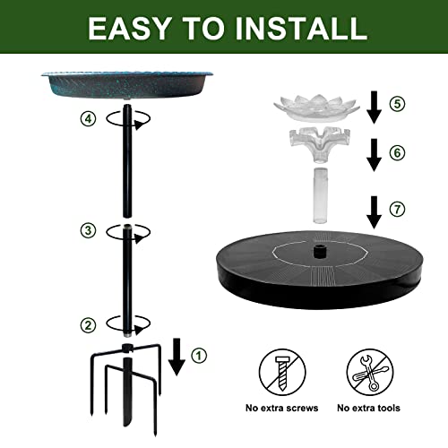 Bird Bath with Solar Fountain, Durable 5-Prong Base Solar Bird Bath with Stable Metal Stake, Detachable Solar Powered Bird Baths for Garden Outdoor Yard Lawn, Spotted Green