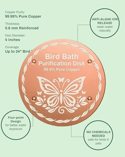 OICEME Bird Bath Purification Disk Pure Copper Outside Solar Power Women Wild Hanging Bowl Metal Hummingbird Cleaner Pedestal Outdoor Feeder Warmer Humming Cage Dispenser Gifts - color: Gold 2 PCS Bird&Butterfly
