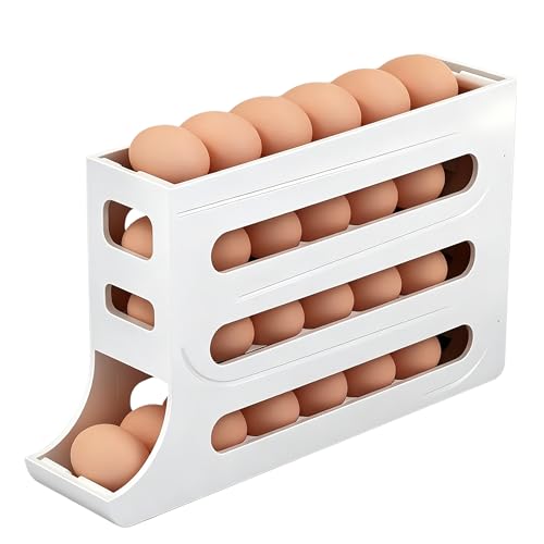 4 Tier Egg Roller Dispenser, Automatic Rolling Egg Holder, 28 Egg Capacity | Gravity-Fed Rolling System, Smooth Egg Dispensing, White Design, Easy Refill, Stable Placement - color: Pure White