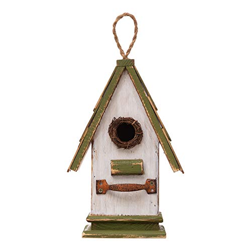 Glitzhome 10.25" L Hanging Birdhouse Green White Roof Wooden Garden Bird House for Outdoor - color: Green White