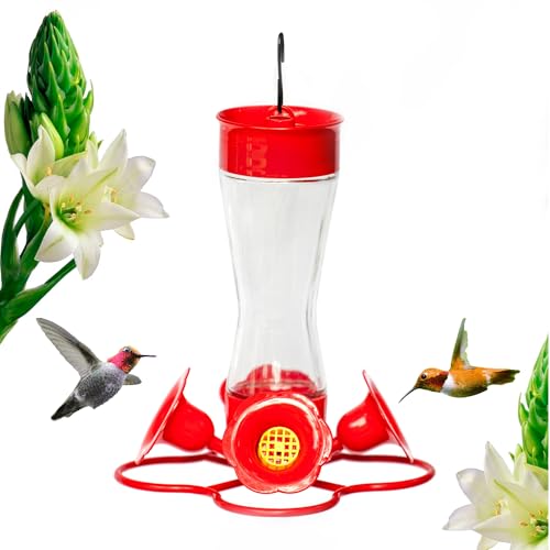 Nature's Rhythm Bird Feeder 4 bee Guard Plastic Feeding Port 8oz Glass Pinch Waist Hummingbird Feeder,1pcs - color: Red, size: 1pcs