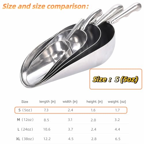 Ice Scoop, 5 oz Heavy Duty Cast Aluminum, Ergonomic S-Curve Handle, Commercial Grade for Ice, Coffee, Popcorn, Flour, Sugar, Food-Grade & Rust-Proof Kitchen Tool (S (5oz)) - size: S (5oz)