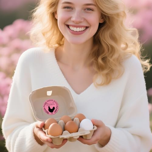 320 Pcs Farm Fresh Eggs Carton Labels, Pink Round Egg Handling Stickers Fresh Laid on Stickers PET Adhesive Egg Packaging Sticker for Box Container Carton Farm Supplies - color: Fresh Eggs Collected on