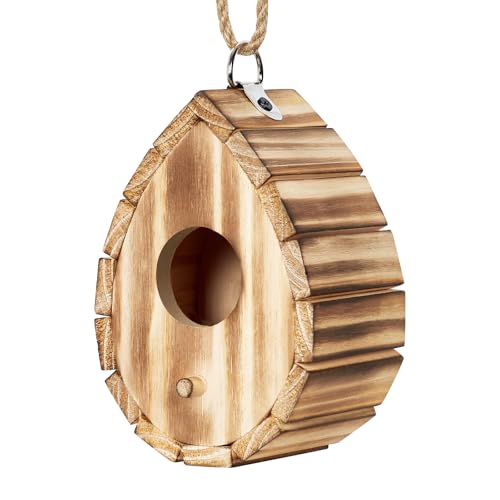 Hummingbird House for Outside - Natural Wooden Birdhouse for Bluebirds, Finches, Cardinals - Small Hanging Bird Nesting Box for Garden, Patio, or Yard - 5.9" D x 4.1" W x 3.8" H