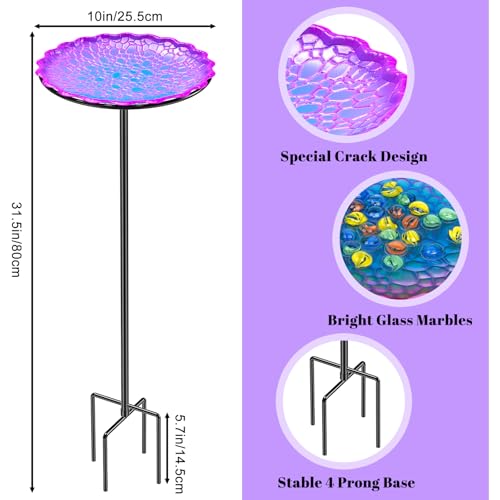 Bee Butterflies Watering Station, Standing Bee Feeder with Glass Marbles for Outside, Bee Bath Feeder with Metal Stakes Butterfly Puddler Garden Yard Déco (Purple) - color: Purple