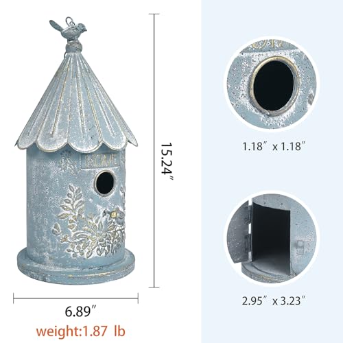 Metal Hanging Birdhouses for Outdoors Bird Houses for Outside Unique Bird Nest for Bluebird Wren Chickadee Sparrow Bird Nest Box for Garden Patio - color: Blue