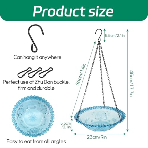 Bird Bath Hanging Seed Feeder Garden Plate Hanging Tray for Wild Backyard Attracting Birds (Blue-Single Bath)