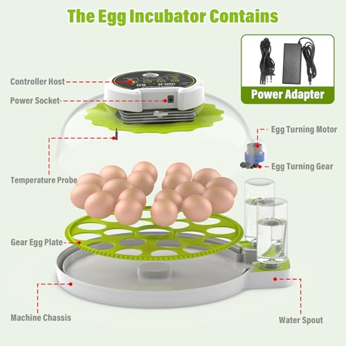 Egg Incubator with Automatic Egg Turning and Humidity Control, Chicken Incubators for Hatching Eggs, Holds 18 Eggs Encabulator for Chicken, Suitable for Hatching Chickens, Quails, Ducks,Parrots,Geese