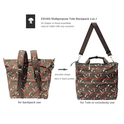 Diaper Tote Bag Totepack Backpack Crossbody Bag 3 in 1 for Women Laptop Backpack Multifunctional with Insulated Pockets - color: Corduroy Mushroom
