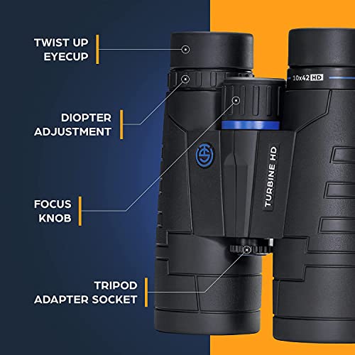 TSO Turbine HD 10x42 Roof Prism Binoculars for Adults, HD Glass with Multi-Coated Optics, 15.5mm Long Eye Relief, Rainproof Binoculars for Bird Watching, Hunting, Hiking, Travel & Wildlife Viewing
