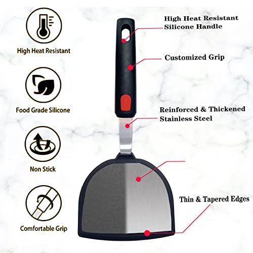 Silicone Fish Spatula Turner Half-Round Dense Spatulas Omelette Pancake Spatulas for Nonstick Cookware Egg 600°F Heat-Resistant - color: Half-Round Gray-Black