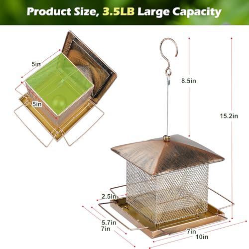 Bird Feeder, 3.5LB Large Capacity Bird Feeders for Outdoor Hanging | Heavy Duty Metal, Waterproof, Drain Holes, 4 Perches, Easy to Fill, Wild Birdfeeder, For Garden Yard Outside Backyard - size: Square, 3.5 pounds