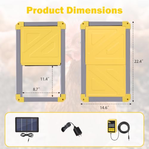 Aivituvin Solar-Powered Automatic Chicken Coop Door with Heating, Weatherproof Auto Opener for Chicken Houses/Duck Runs, Dual Power Modes, Safety Sensor, Easy Installation (Grey)