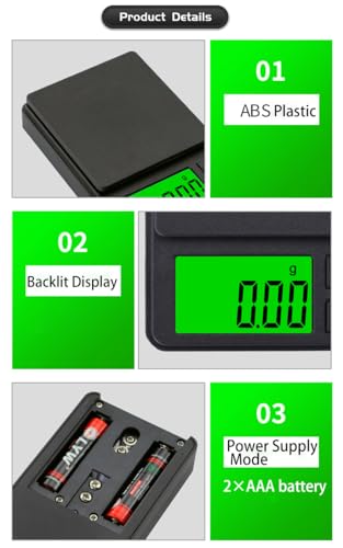 Digital Pocket Scale 1000g x 0.01g Weigh Gram Scale, Mini Scale, Digital Grams Scale, Food Scale, Jewelry Scale, Kitchen Scale with Backlit LCD, 7 Units Tare, Battery Included, Black