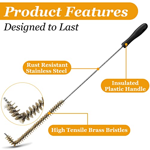 Yaomiao 2 Pcs L Shaped Fryer Cleaning Brush 23 Inch High Temperature Deep Fryer Coil Cleaner L Tipped Coil Brush, Long Handle, Metal Bristles for Grill BBQ Cleaning Accessories