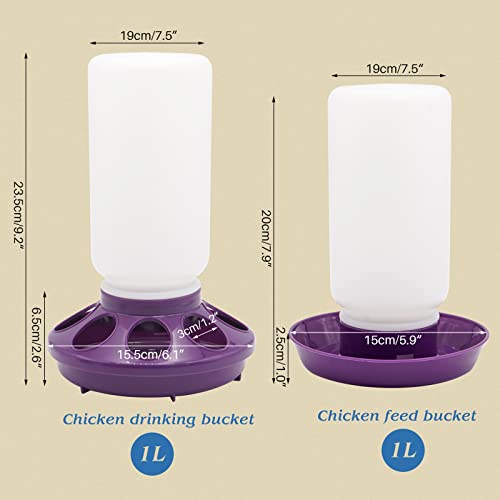 2 in 1 Chick Starter Set, 0.3Gal Feeder & 0.3Gal Waterer Set Purple | Chick Feeder and Waterer, Quail Feeder, Duck Feeder, Poultry Waterer, Chicken Feeder and Waterer Set, Baby Chicken Supplies - color: Purple