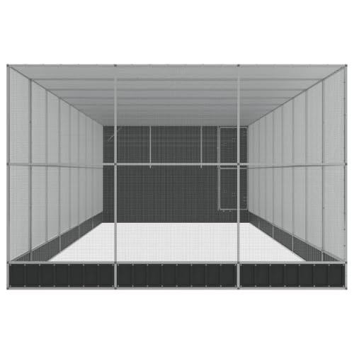 Galvanized Steel Aviary with Extension Silver 440 Inch | Sturdy Steel Mesh, Lockable Door, Suitable for Birds, Rabbits, Ducks, Chickens - size: 440.2" x 119.3" x 85"