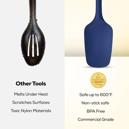 Mrs. Anderson’s Baking Silicone Spoon-Shaped Spatula, Flexible And Nonstick, One-Piece Design, Navy Blue, For Mixing, Folding, Scraping, Baking, And Cooking - color: Navy, size: 11-Inch, Spoon-Shaped
