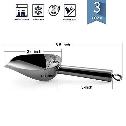 E-far Mini Ice Scoop Set of 2, 3 Ounce Black Stainless Steel Food Scoops | Metal Scoops for Candy/Flour/Sugar, Small Scoop for Party/Freezer/Canister/Kitchen Bar/Ice Maker, Rust-Resistant - color: Black