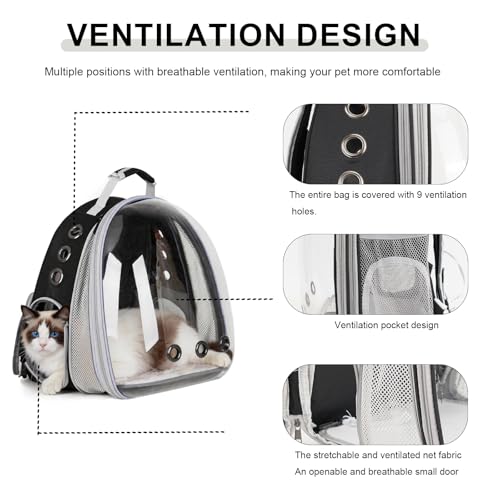 Cat Backpack Carrier, Front Expandable Expandable Bubble Pet Backpack, Ventilated Transparent Capsule Dog Backpack for Small Cats Dogs Birds Bunny, Airline Approved - color: Black