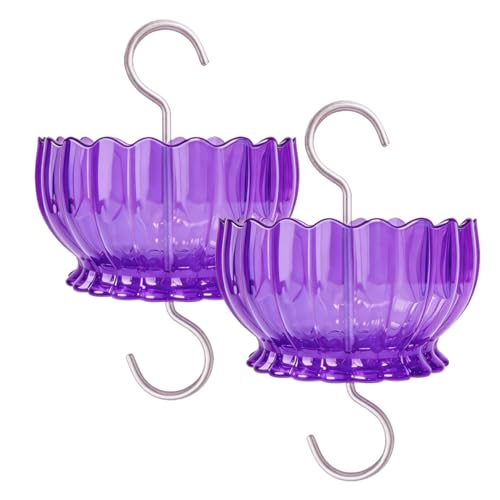 9oz Plastic Ant Moat for Hummingbird Feeder, 2-Pack Purple Insect Guard | Stainless Hooks, Daisy Floral Buffer, Transparent Nectar Protector, Water Barrier Blocking Bugs, 9 Ounce/270ml Capacity - color: Purple, size: 2PC/Pack