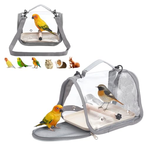 Bird Carrier Backpack Gray Travel Cage with Clear PVC Window and Breathable Mesh Portable Bird Carrier Bag for Small Birds Parrot Cockatiel Parakeet to Vet Visit and Outdoor Adventure