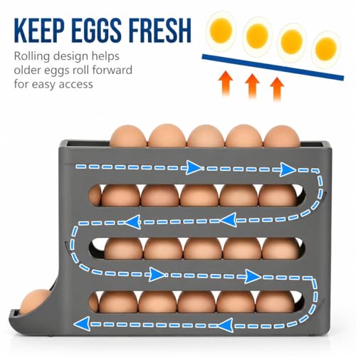 4 Tier Egg Roller Dispenser, Automatic Rolling Egg Holder, 28 Egg Capacity | Gravity-Fed Rolling System, Smooth Egg Dispensing, White Design, Easy Refill, Stable Placement - color: Pure White