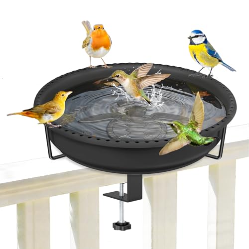 Bird Baths for Outdoors, Rustproof Metal Clamp Birdbaths & Birdfeeder with Detachable Plastic Basin, Outdoor Bird Feeding & Watering Station for Wild Birds Garden Patio Balcony (Black) - color: Black