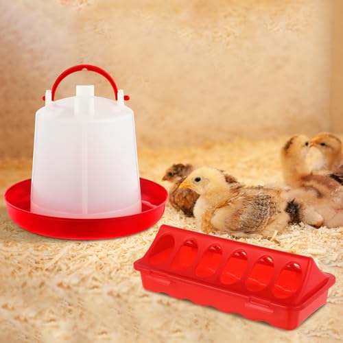Funnymoom 12 Pack Chicken Feeder and Waterer Set Bird Small Poultry Feeder Flip Top Bird Small Poultry Feeding for Pigeon Chick Drinker Duckling Quail Feeding Dispenser(Red,6 Holes) - color: Red, style: 6 Holes