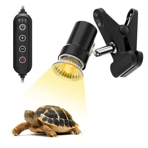 DaToo Reptile Heat Lamp Rotatable Turtle Heating Light with 50W UVA UVB Heat Bulb Simulated Sunlight Basking Spot Lamp with Clamp for Reptiles Lizard Amphibian Bearded Dragon Snake (With Timer&Dimmer) - style: 50Watt Reptile Heat Lamp(With Timer&Dimmer)
