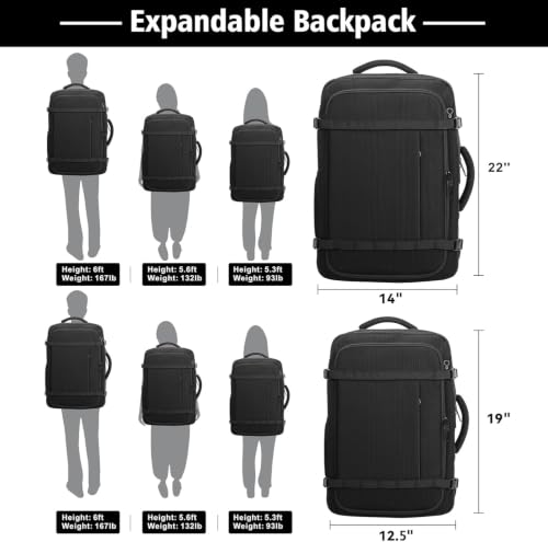 Travel Backpack with LifetimeWarranty,Expandable Carry on Backpack,Black | Expands 35L to 45L,Fits 17.3"Laptop Notebook,Water Resistant Weekender Backpack Business Trips Cable Access Port,Daily Travel - color: Black, size: Standard（35L-45L）