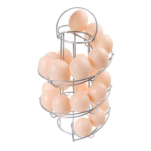 Egg Skelter Deluxe Modern Spiraling Dispenser Rack - Chrome Plated Freestanding Wire Chicken Egg Storage Organizer Display Holder Basket for Countertop Kitchen, Silver - color: Silver