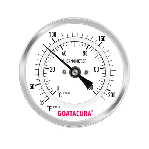 Dial Thermometer for Brewing, 304 Stainless Steel Case and Probe, 3" Dial Size, 12" Stem Length, 32-212 Deg F/0-100 Deg C, 1/2" NPT Back Mount