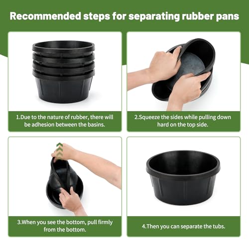 4Pcs Rubber Feeder Pan,2 Quart Feed Bucket | 8.2 x 4.8inches Utility Feed Bucket,Small Animal Food Trough for Chickens Rabbits Cats and Dogs Durable Outdoor - color: Black-2Quart, size: 4PCS