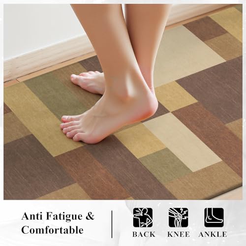 Anti Fatigue Kitchen Mat, Non Slip Cushioned Standing Floor Mat, Waterproof Kitchen Runner Rug, Farmhouse Comfort Padded Mat for Sink, Laundry, Office, Tan&Brown, 24''x71'' - color: Tan&brown