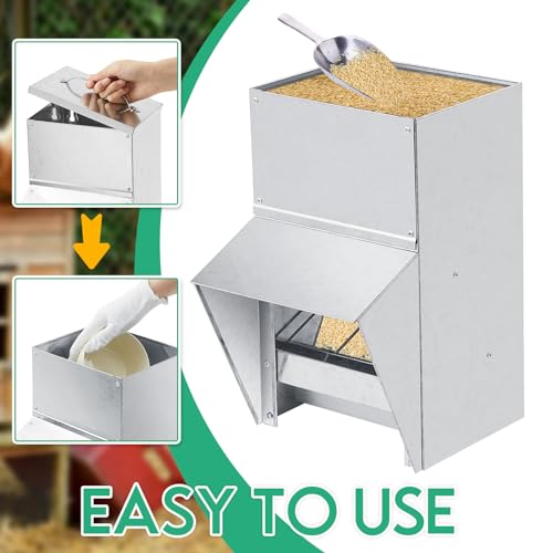 Uiifan 2 Pcs 11.5 lb Galvanized Chicken Feeder Weatherproof Poultry Metal Food Dispenser with Lid Chicken Duck Food Dispenser Rat Proof Feeder for Poultry Geese Quails Bantams Ducks and Turkey - size: 11.5 lb