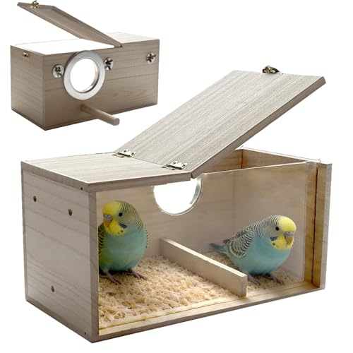Parakeet Nesting Box Transparent Bird Nest Breeding Box with Perch | 11.57 X 5.9 X 5.9 inch Parrot Mating Box Wood Bird House Aviary for cage - size: 11.57 X 5.9 X 5.9 INCH