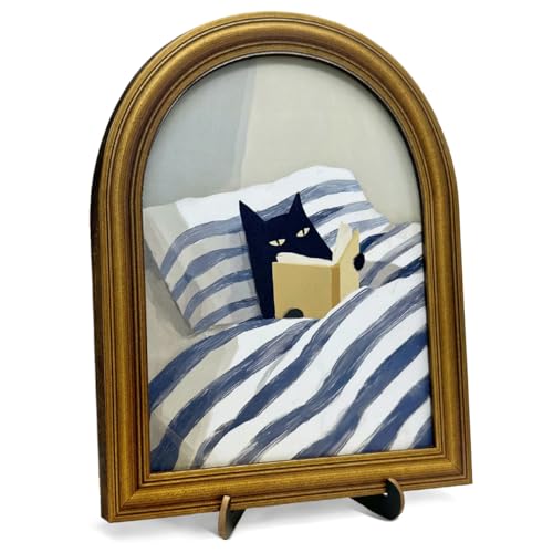 3D Cute Cat Reading Bedroom Decor Sign, Funny Cat on Bed Modern Wall Art Sign for Bedroom Living Room Wall Table Shelf Decor 8x10 Inch - color: color-F