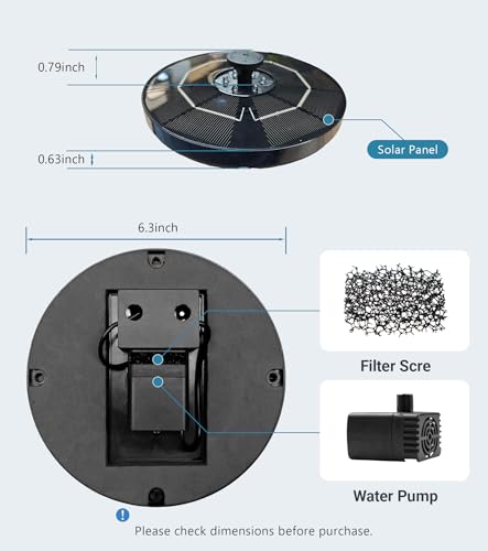 6.3" Solar Bird Bath Fountain with Color LED Lights | 9V/2W Solar Fountain Pump, 800mAh Battery Backup, 4 Fixed Rods 5 Spray Patterns for Birdbath Pond Patio Flowing Water Feature