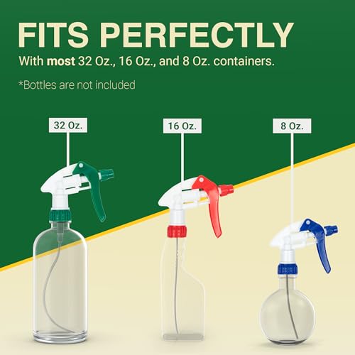 Heluva Green Spray Bottle Nozzle Replacement Tops, Mixed 3 Pack | Heavy-duty trigger sprayer tops for commercial and home cleaning. Fits 8/16/24/32 oz plastic & glass bottles. - color: Mixed, size: 3 Pack