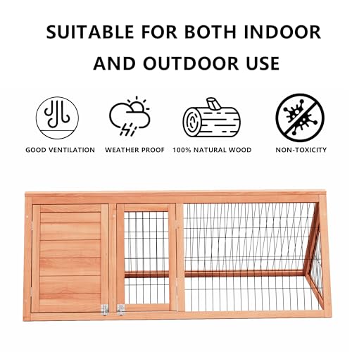 Rabbit Hutch Bunny Cage Indoor Outdoor for Chickens, Quails, Ducks | Small Poultry Enclosure, Ventilating Wire Fence, Pull-Out Tray, A-Frame Design, Waterproof Roof - color: Natural Wood