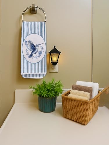 Chinoiserie Hummingbird Kitchen Towels, Hummingbird Gifts Hand Towels for Bathroom Kitchen, Grandmillennial Bird Blue and White Striped Decorative Dish Tea Towel Dishcloth649 - color: Hcolor010