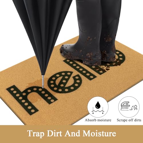 SHACOS 2x3ft Artificial Coir Door Mat, Hello | Non-Slip, Dirt Trapping, Low Pile 0.3", Welcome Doormat, Front Door Porch Entryway Patio Entrance - color: Hello, size: 2x3ft