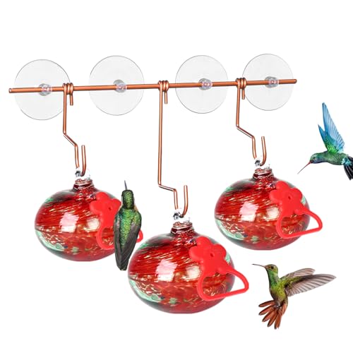 Pozfun Window Hummingbird Feeder with Suction Cups,Hand-Blown Glass Hummingbird Feeders for Outdoors Window Mounted with Metal Hook,Close Bird Watching,Finch in Garden,Yard(Red) - color: Phoenix Tail Red