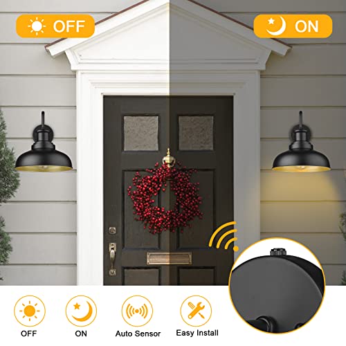 Dusk to Dawn Outdoor Barn Light, Farmhouse Outdoor Wall Sconce, Rustic Exterior Wall Mount Light, Vintage Outside Lighting Fixture Industrial Black Lantern for Porch Garage Shed,1 Pack - color: Black+Gold, size: 11DDRZ007-1 PACK(Dusk to Dawn)
