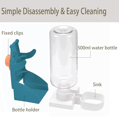 Automatic No Mess Bird Feeder Water Dispenser Set | Acrylic Transparent Parakeet Cage Accessories Bird Feeder and Waterer in Cage for Small and Medium Cockatiel Finche Lovebird - color: Transparent + Blue