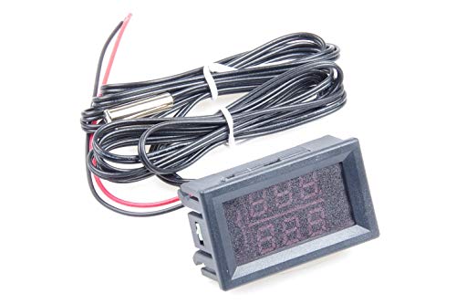 2CH NTC Waterproof Probes DC 5V-80V -58℉ to 257℉ Blue + Red LED Digital high Temperature Precision Thermometer Industrial Thermometer Fahrenheit Dual Display for Aquarium Vehicle Fish Tank