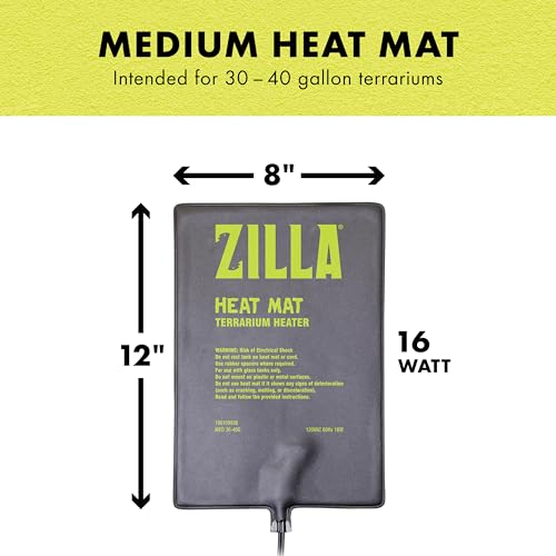 Zilla Heat Mat, Terrarium Heater for Reptiles, Snakes (Ball Pythons, Corn Snakes), Leopard Geckos, Tortoises, Amphibians and Arachnids, Medium, Fits 30-40 Gallon, 16 Watt | Terrarium Heater for Reptiles, Snakes (Ball Pythons, Corn Snakes), Leopard Geckos,