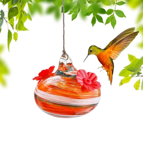 Hand Blown Glass Small Hummingbird Feeders, Outdoor Hanging Ornaments with Two Feeding Ports, Garden, Patio and Window Decor - color: white